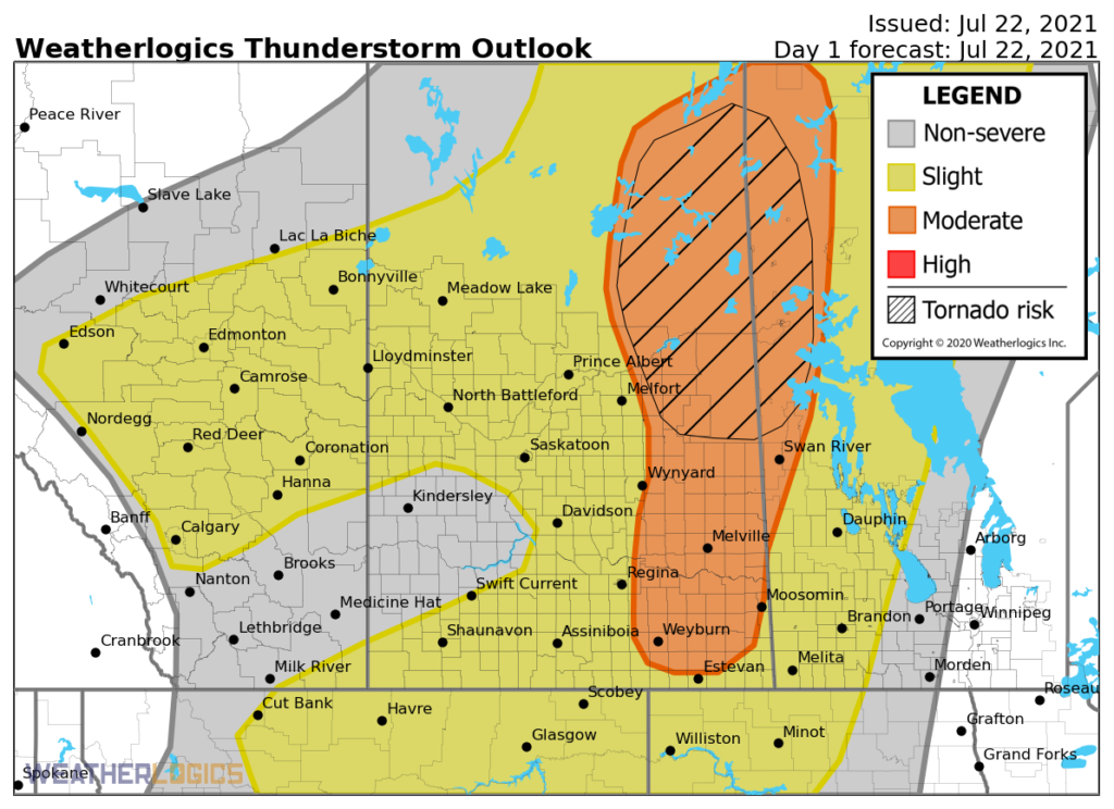 The Weatherlogics severe weather forecast on July 22, 2021