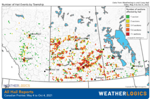 Hail reports by township in 2021